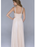 Spaghetti Straps Beaded Ruched Chiffon Elegant Long Prom Dress
